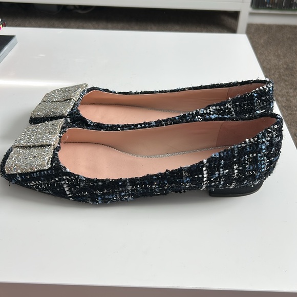 J. Crew Glittering Silver Bow Black Loafers - Picture 2 of 7
